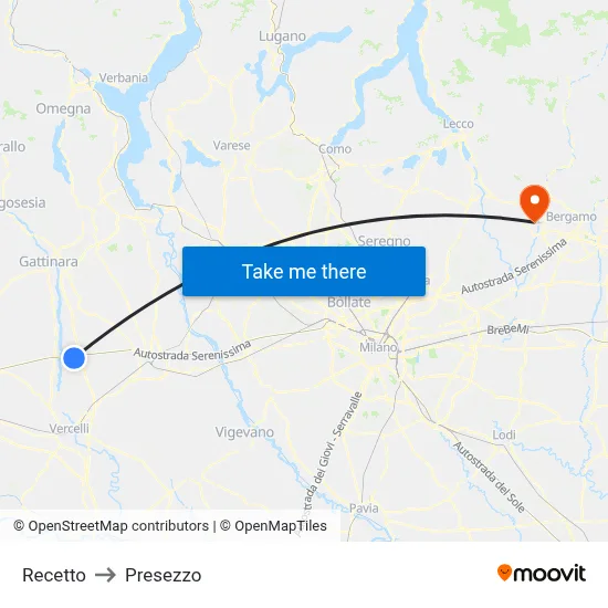 Recetto to Presezzo map