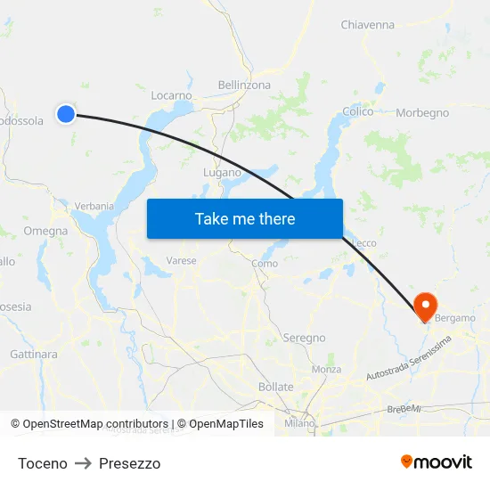Toceno to Presezzo map