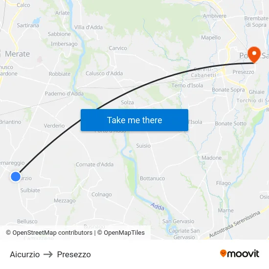 Aicurzio to Presezzo map