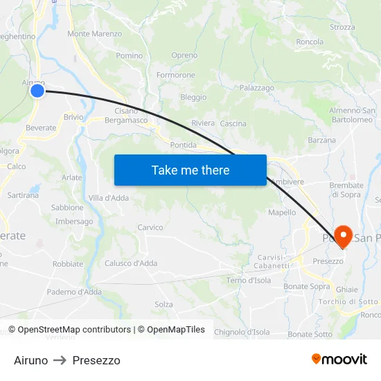 Airuno to Presezzo map