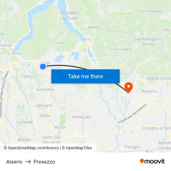 Alserio to Presezzo map