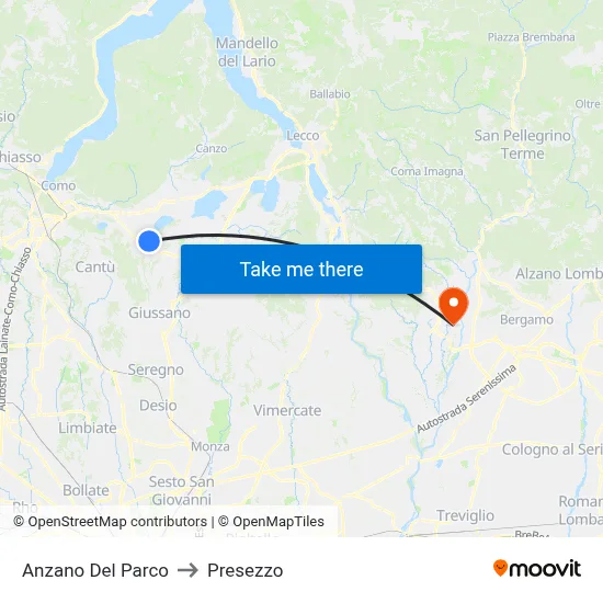 Anzano Del Parco to Presezzo map