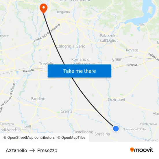 Azzanello to Presezzo map