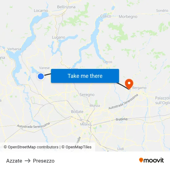 Azzate to Presezzo map