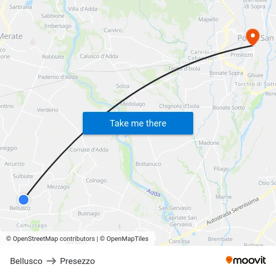 Bellusco to Presezzo map
