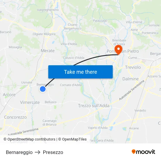 Bernareggio to Presezzo map