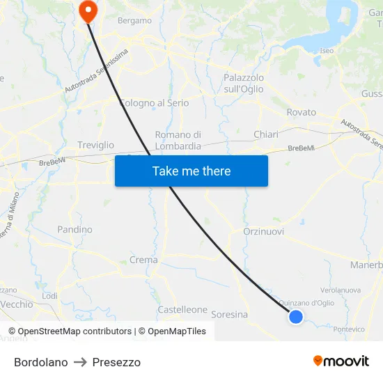 Bordolano to Presezzo map