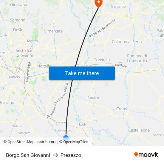 Borgo San Giovanni to Presezzo map