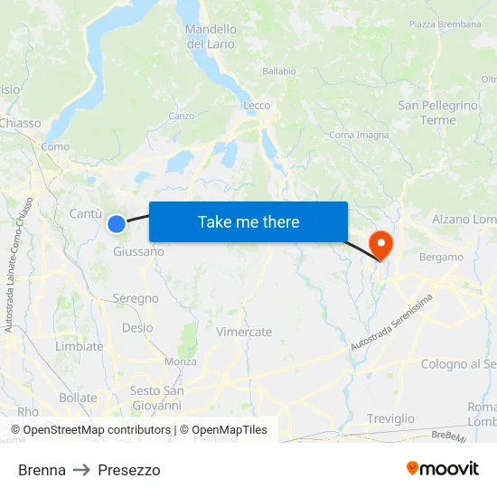 Brenna to Presezzo map