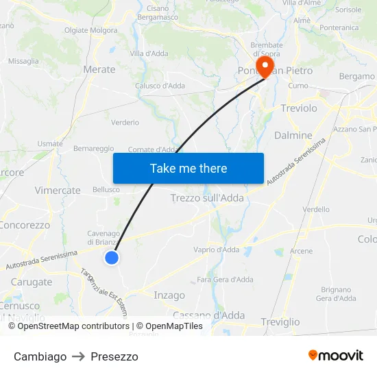 Cambiago to Presezzo map