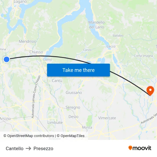 Cantello to Presezzo map