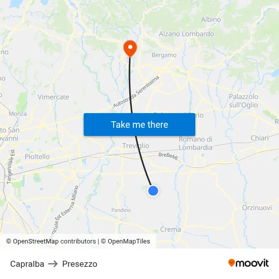 Capralba to Presezzo map