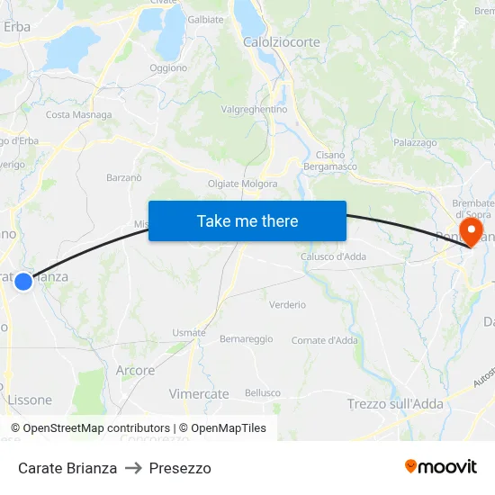 Carate Brianza to Presezzo map
