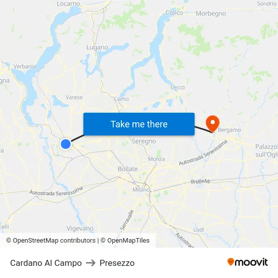 Cardano Al Campo to Presezzo map