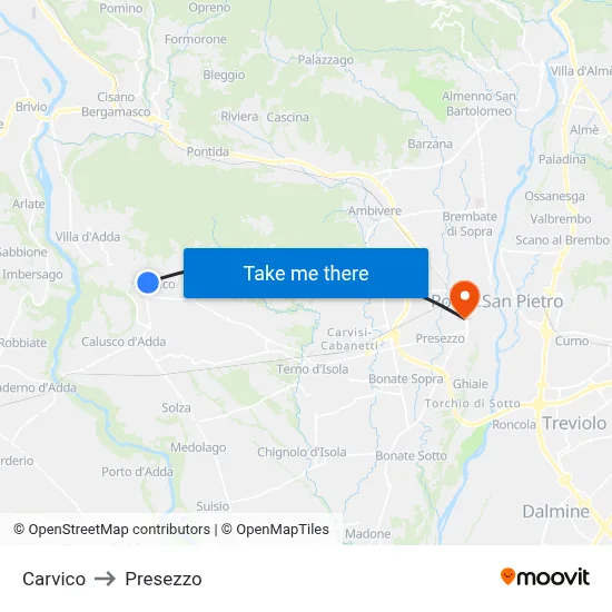 Carvico to Presezzo map