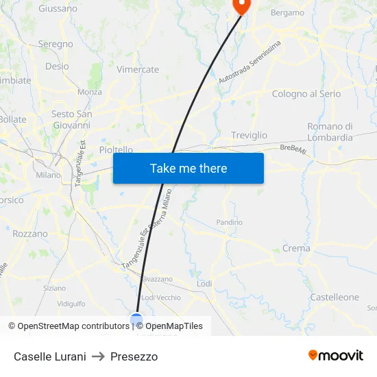 Caselle Lurani to Presezzo map