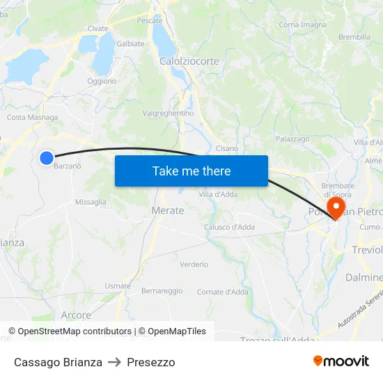 Cassago Brianza to Presezzo map