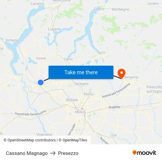 Cassano Magnago to Presezzo map