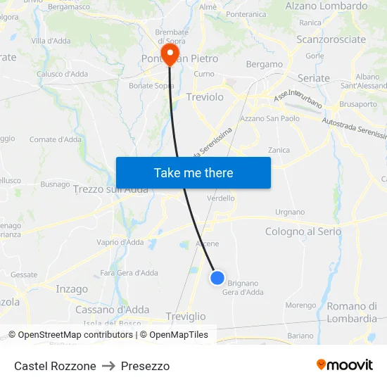 Castel Rozzone to Presezzo map