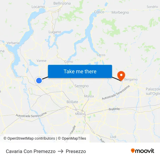 Cavaria Con Premezzo to Presezzo map
