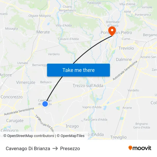 Cavenago Di Brianza to Presezzo map
