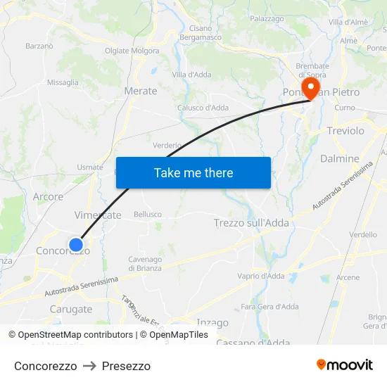 Concorezzo to Presezzo map