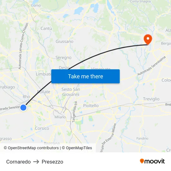 Cornaredo to Presezzo map