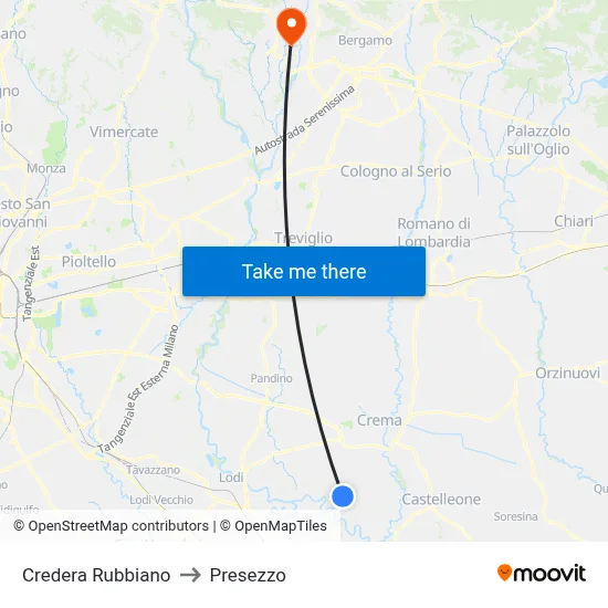 Credera Rubbiano to Presezzo map