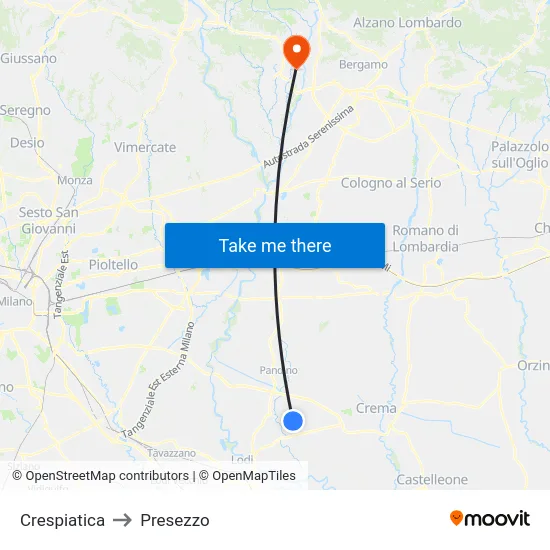 Crespiatica to Presezzo map