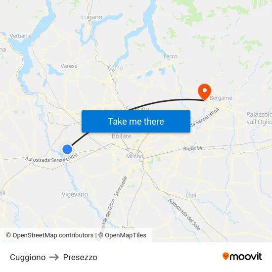 Cuggiono to Presezzo map