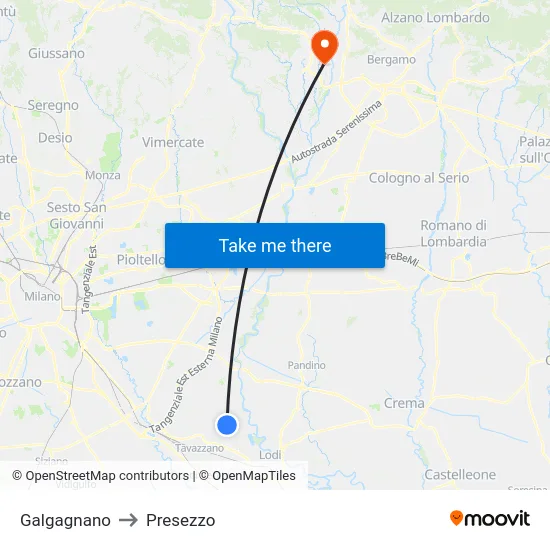 Galgagnano to Presezzo map