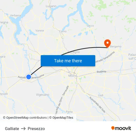 Galliate to Presezzo map