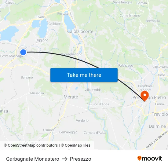 Garbagnate Monastero to Presezzo map