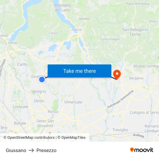 Giussano to Presezzo map
