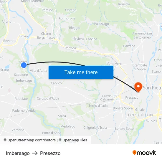 Imbersago to Presezzo map