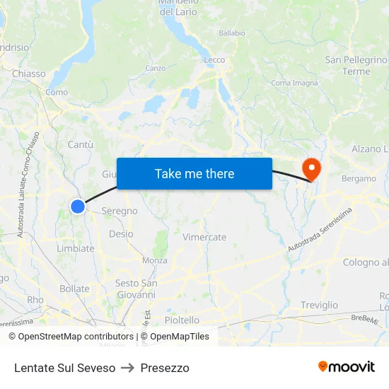 Lentate Sul Seveso to Presezzo map