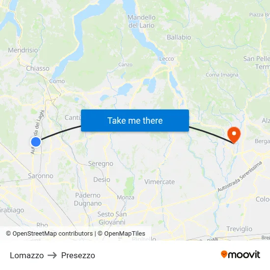 Lomazzo to Presezzo map