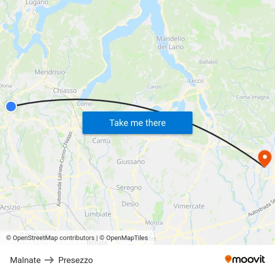 Malnate to Presezzo map