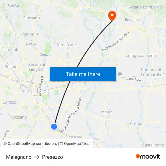 Melegnano to Presezzo map