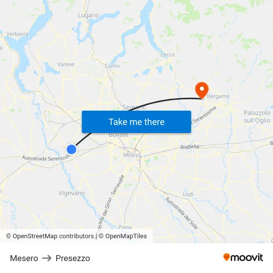 Mesero to Presezzo map