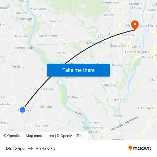 Mezzago to Presezzo map