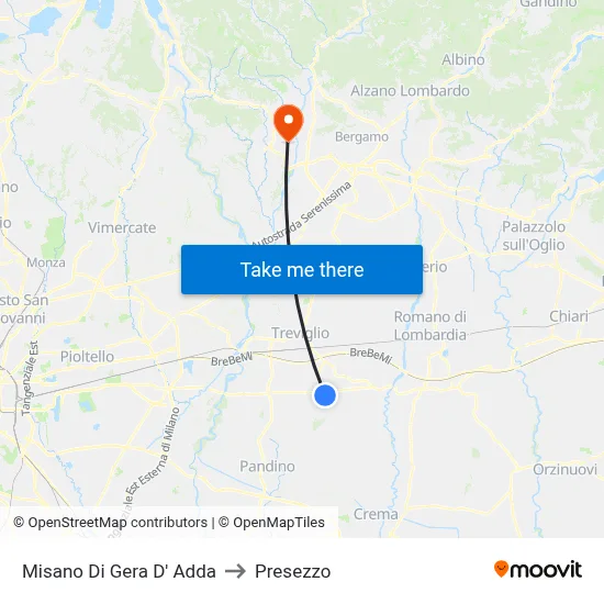 Misano di Gera d'Adda to Presezzo map