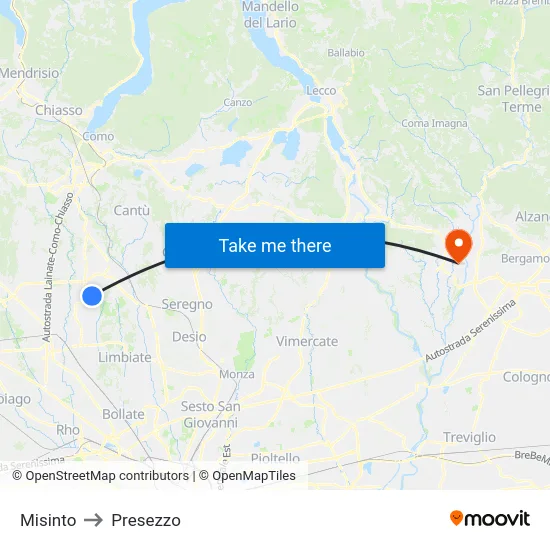 Misinto to Presezzo map