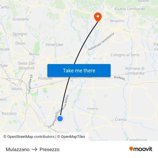 Mulazzano to Presezzo map