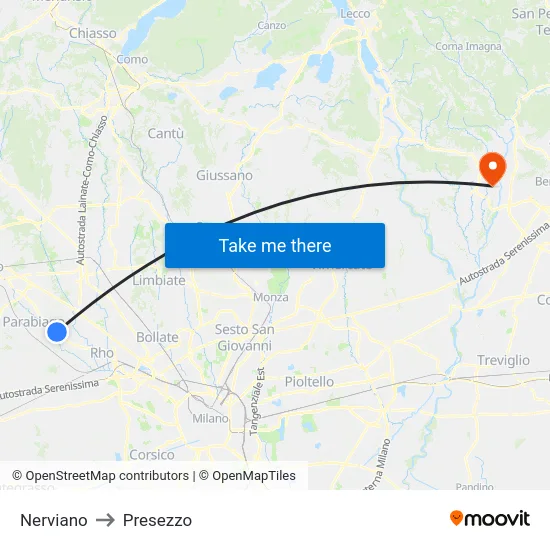 Nerviano to Presezzo map