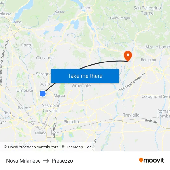 Nova Milanese to Presezzo map