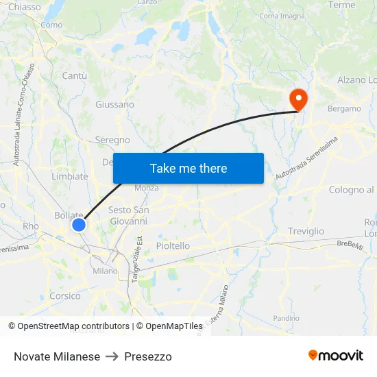 Novate Milanese to Presezzo map