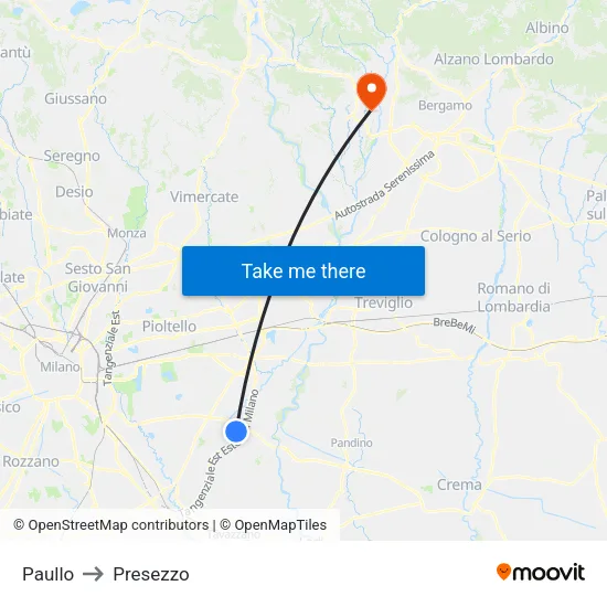 Paullo to Presezzo map