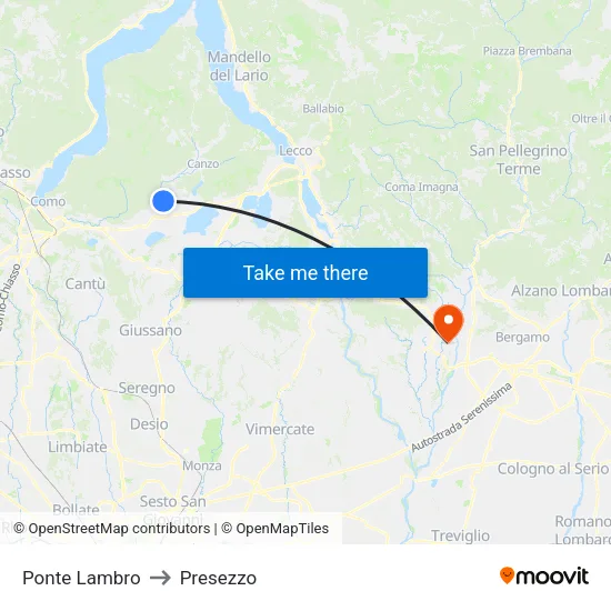 Ponte Lambro to Presezzo map