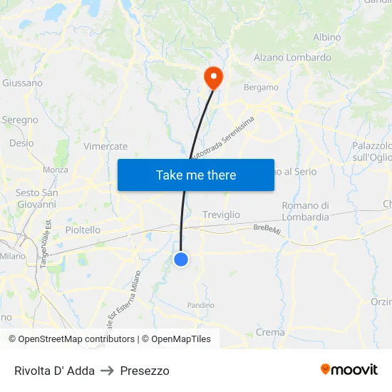 Rivolta D' Adda to Presezzo map